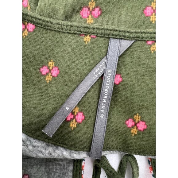 Anthropologie S Green Floral Embroidered Sigrid Tank Top Tie Neck Ruffle Boho - Picture 3 of 9